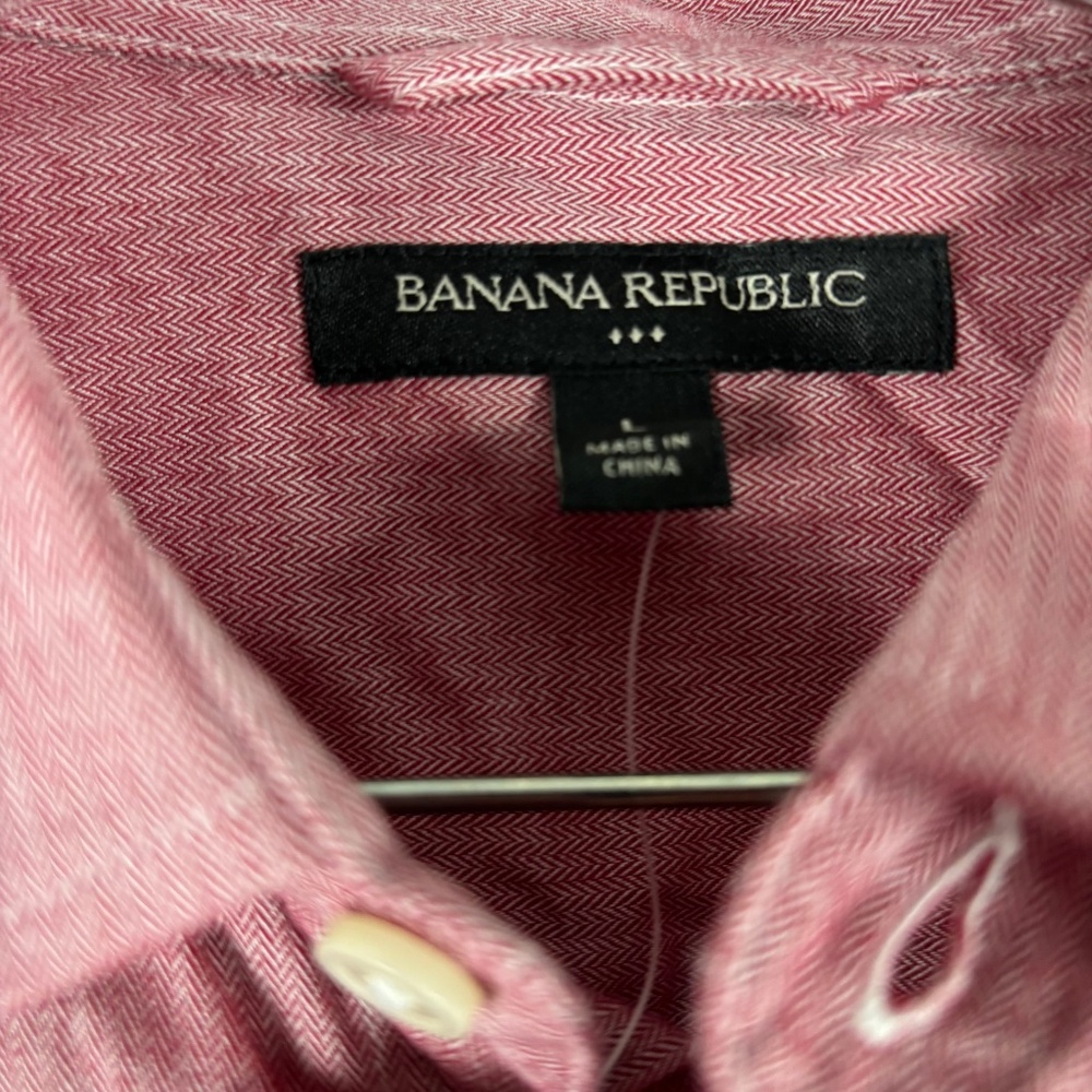 Banana Republic‎ Relaxed Fit Men's Size L Red Button Down Shirt Long Sleeve - Picture 3 of 12